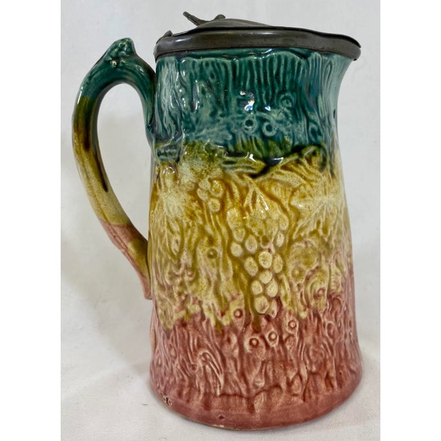 Antique Pewter Lidded Majolica Vase With a Grape Pattern - Circa 19th Century For Sale - Image 12 of 12