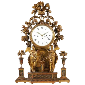 Period Neoclassical Early 19th Century Carved Giltwood Mantel Clock, Vienna