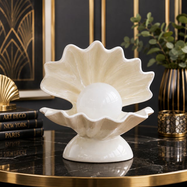 1980s Mid-Century Modern Oyster Shell Lamp Pair: Clam Shell: Sea Shell Lamp Art Deco For Sale - Image 9 of 9