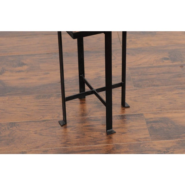 Contemporary Side Table with Antique Italian Red Brick Top and Custom Iron Base For Sale - Image 4 of 9