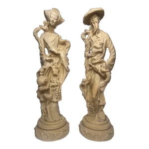 Vintage Chinoiserie Cream Tabletop Figurines, a Pair