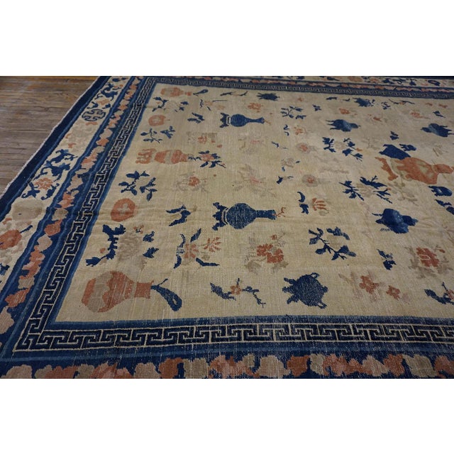 Delightful Ivory and Blue Color With Unique Chinoiserie Design Antique Chinese Ningxia Rug For Sale - Image 9 of 12