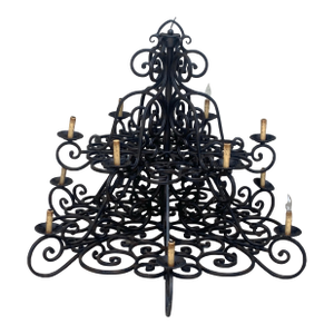 Large Black Wrought Iron Chandelier With 12 Lights