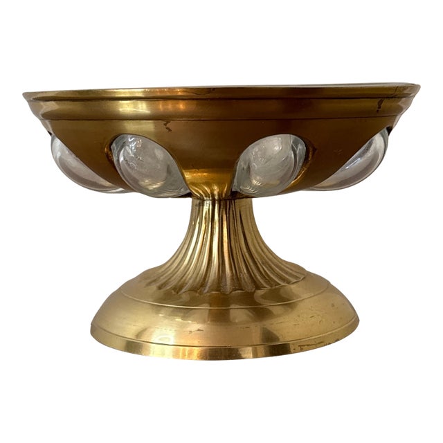 Mid Century Decorative Brass & Glass Bowl For Sale