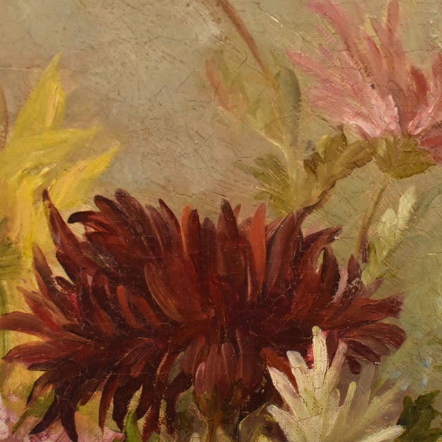 French Artist, Still Life of Flowers with Chrysanthemums and Daisies, 1898, Oil on Canvas For Sale - Image 8 of 11