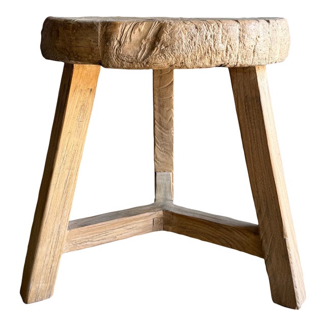 Vintage Elm Wood Wheel Table in Natural Finish For Sale