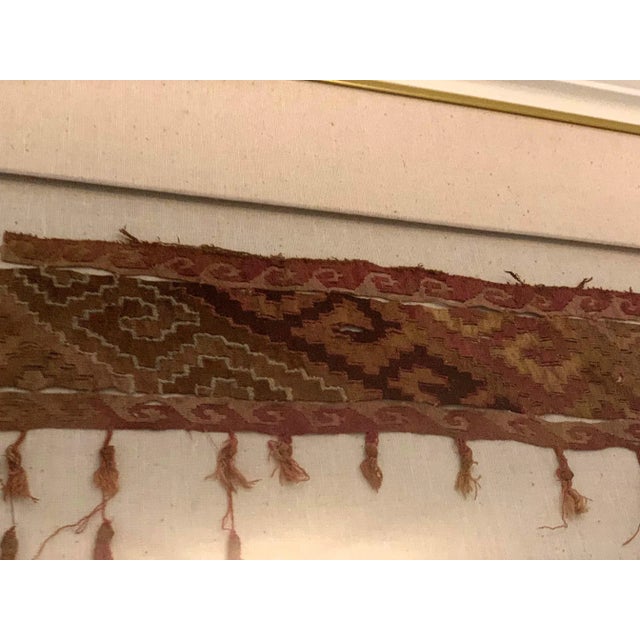 Large Framed Pre-Columbian Antique Peruvian Textile Fragment Chancay Culture For Sale - Image 4 of 7