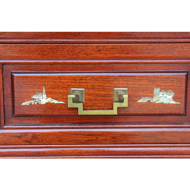 Asian Rosewood Secretary Desk With Mother-of-Pearl Inlay, Bird & Blossom Motif, Slant Front Writing Desk For Sale - Image 15 of 18