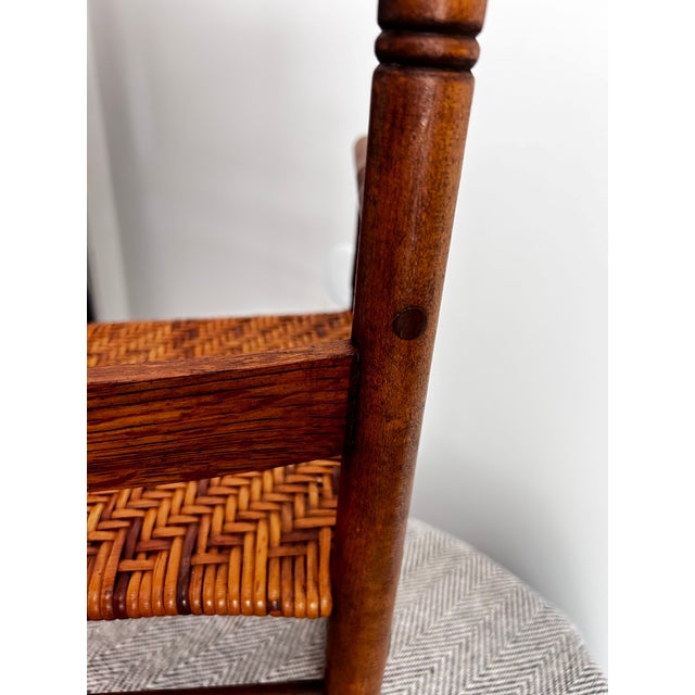 Vintage Solid Wood Child’s Rocking Chair With Woven Rush Seat Colonial Revival Style For Sale - Image 11 of 13