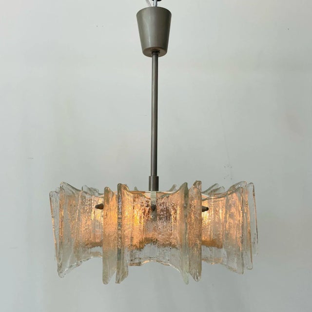 Small Swedish Mid-Century Modern Chandelier / Pendant, Slumped Glass and Brass Slumped Glass, Brass Sweden, 1950s 20 H x...