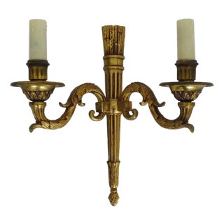 Empire Style Double-Light Bronze Wall Sconce, 1960s For Sale