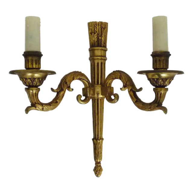 Empire Style Double-Light Bronze Wall Sconce, 1960s For Sale