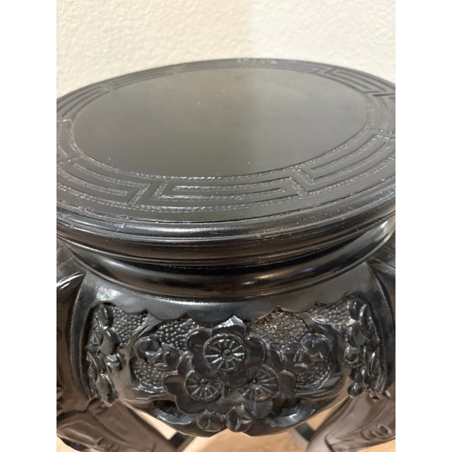 Mid 20th Century Vintage Mid 20th Century Asian Hand-Carved Ebonized Wood Plant Stand / Accent Stool / Side Table For Sale - Image 5 of 12