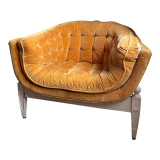 Mid-Century Modern, Mustard Velvet, 3 Leg Barrel Lounge Chair, Castro Convertibles “Lady Arden” For Sale