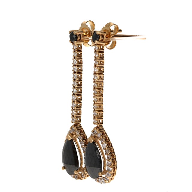 2.23 Carat Black and White Diamond Yellow Gold Drop Earrings, A Pair For Sale - Image 4 of 8