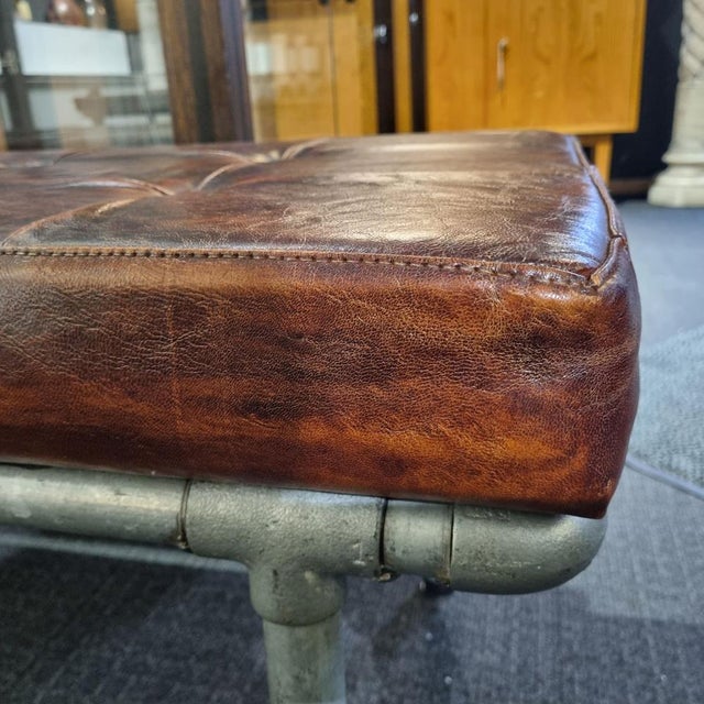 Brown Vintage Industrial Italian Aluminum Frame Bench, 1970s For Sale - Image 8 of 10