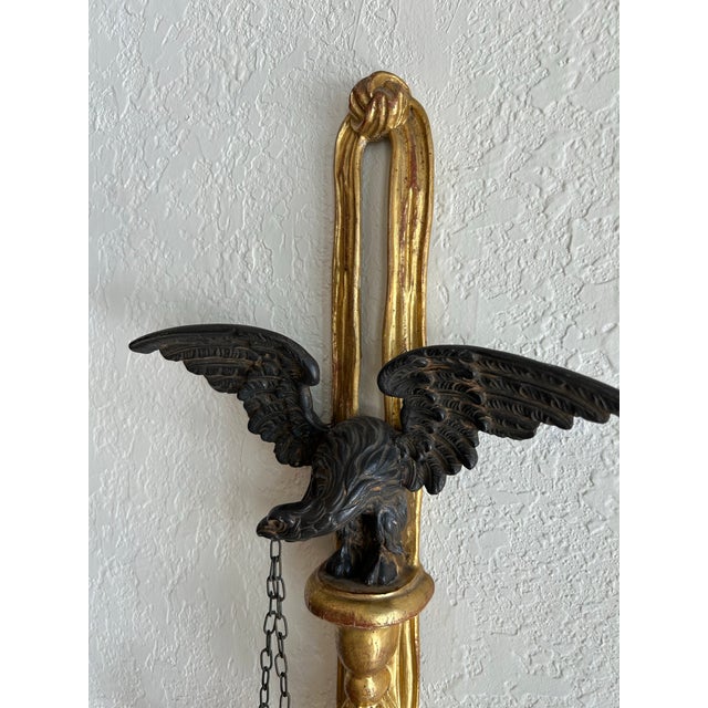 Neoclassical Pair of Antique Italian Carved Wood Candle Power Neoclassical Wall Sconces. For Sale - Image 3 of 7