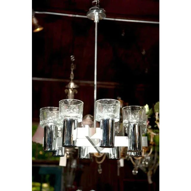 Metal Lightolier Chrome and Glass Chandelier For Sale - Image 7 of 8