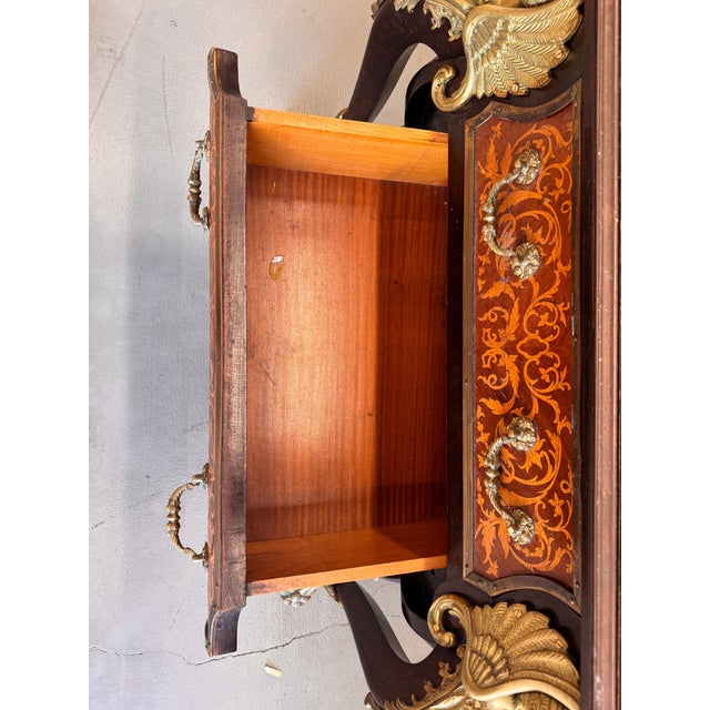 Vintage French Louis XIV Style Walnut Bombe Commode, Mid-20th Century – Marble Top & Ormolu For Sale - Image 18 of 18