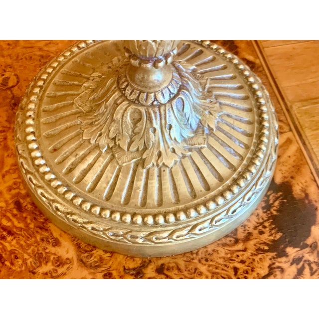 Metal Pair of Louis XVI Period Candlestick Lamps With Marbleized Shades For Sale - Image 7 of 15