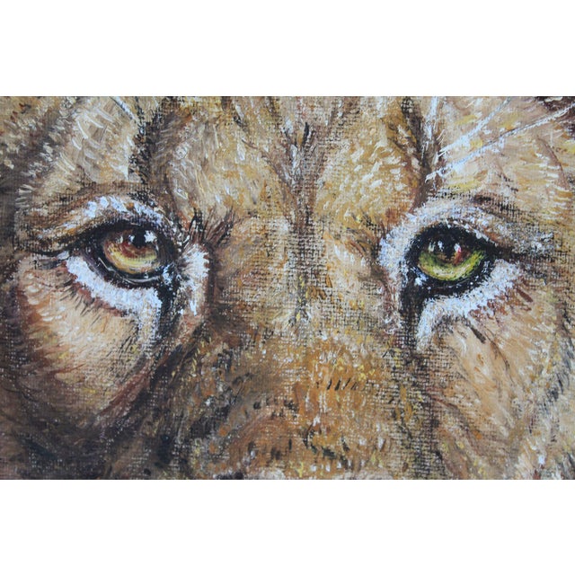 Vintage Lion Head Painting on Board For Sale - Image 4 of 9