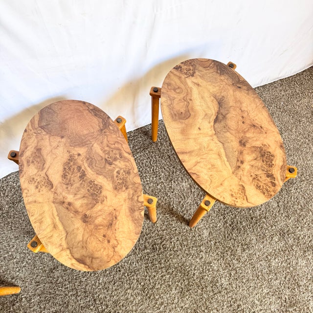 Mid Century Modern Oval Burlwood Laminate Nesting Tables For Sale In Miami - Image 6 of 10