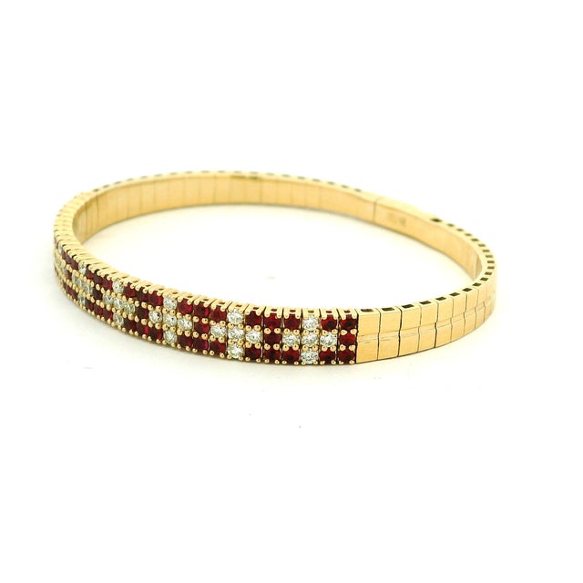 Vintage Orj Ruby and Diamond Flexible Bracelet in 14k Yellow Gold For Sale - Image 9 of 13