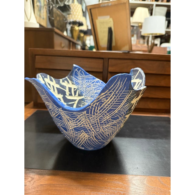 Blue Vintage Blue and White Hand Thrown Studio Pottery Bowl For Sale - Image 8 of 10