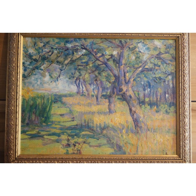 1930s Green and Gold Impressionist Landscape of Trees For Sale In San Antonio - Image 6 of 9