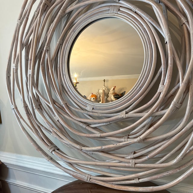 Wood Vintage Large Boho Bamboo Wall Mirror For Sale - Image 7 of 11