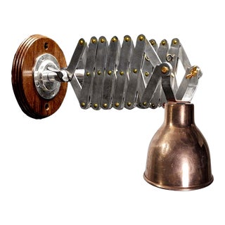 Large Late 20th Century Copper and Aluminum Art Deco Stretchable Scissor Style Wall / Ceiling Lamp For Sale