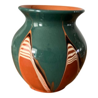 Mid 20th Century Bulgarian Redware Drip Glaze Pottery Vase For Sale