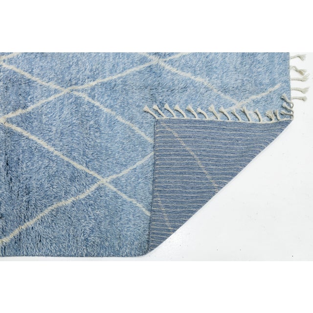 Moroccan Handmade Moroccan Style Wool Rug With Soft Lattice Geometric in Denim Blue 8x10 For Sale - Image 3 of 12