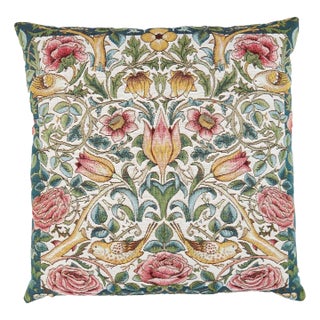 Tulip & Rose Cream Tapestry Cushion With Feather Filler - 46 X 46cm For Sale