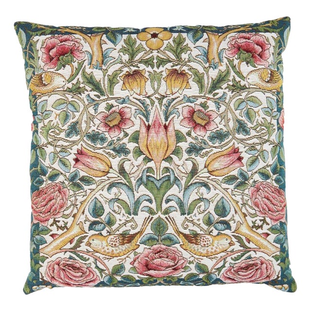 Tulip & Rose Cream Tapestry Cushion With Feather Filler - 46 X 46cm For Sale