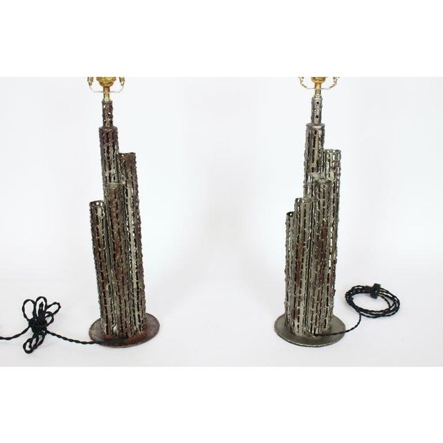 Marcello Fantoni Brutalist Torch Cut Iron "Skyscraper" Table Lamps - A Pair For Sale - Image 9 of 13
