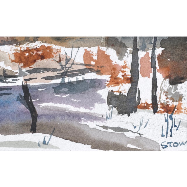 1980s Maryann Stow Frozen Pond Watercolor Landscape circa 1980 For Sale - Image 5 of 7