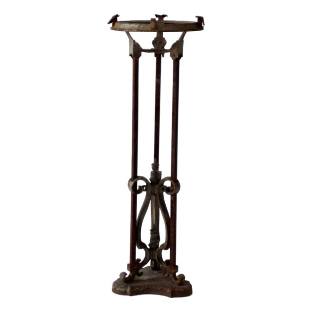 Antique Gothic Revival Iron Plant Stand For Sale