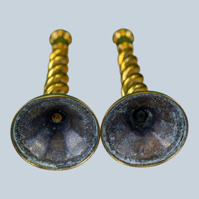 Pair of 19th Century English Brass Barley Twist Candlesticks For Sale - Image 10 of 12