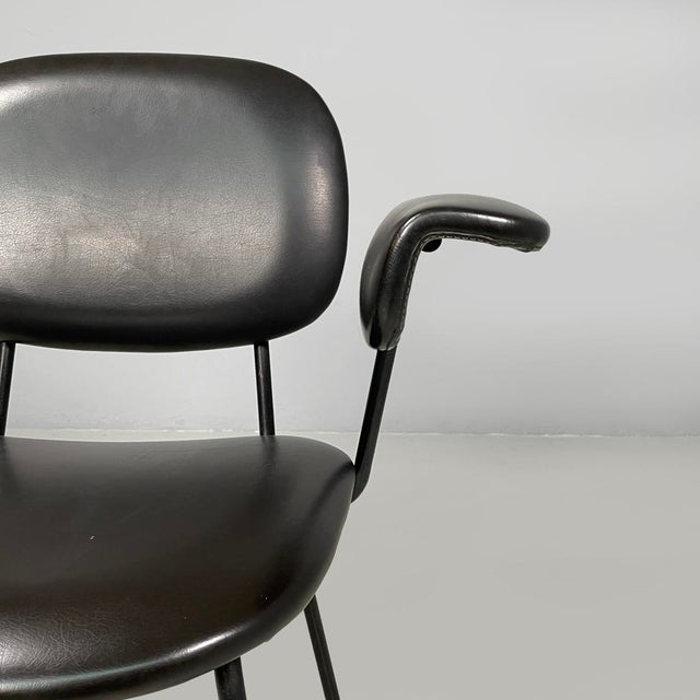 Black Mid-Century Modern Italian Black Faux Leather and Black Metal Armchair, 1960s For Sale - Image 8 of 18
