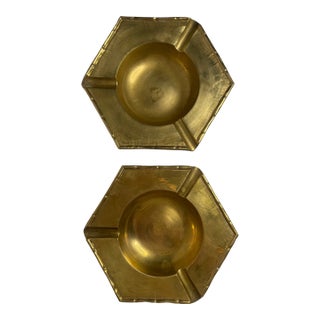 Vintage Hollywood Regency Hexagon Soild Brass Catchall/Ashtray, a Pair For Sale