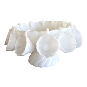 Milk Glass Swirl Pattern Punch Set