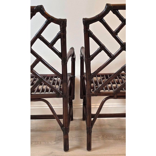 Wood Vintage Chinese Chippendale Organic Bamboo Dining Armchairs - A Pair For Sale - Image 7 of 16