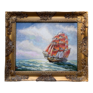 Artist Dobritsin Oil Painting on Canvas, Seascape, Sailing Ship, Framed
