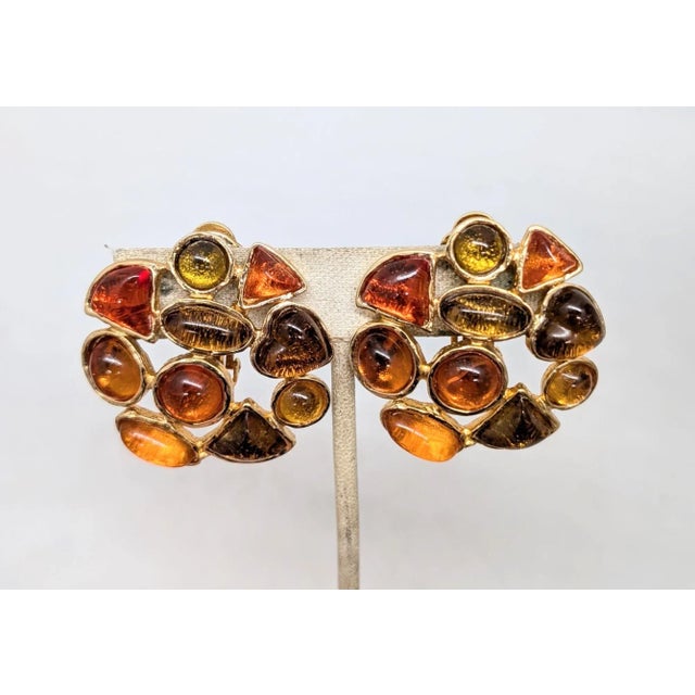 Metal Vintage 1980s Signed Les Bernard Rhinestone Cabochon Clip Earrings- 2 Pieces For Sale - Image 7 of 7