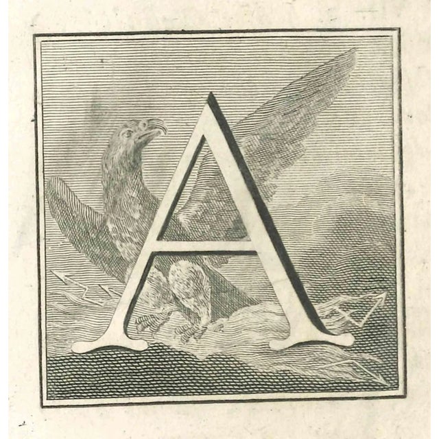 Luigi Vanvitelli, Letter of the Alphabet A, Etching, 18th Century For Sale
