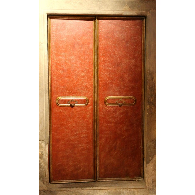 20th Century Italian Faux Red Porphyry Lacquered and Gilt Framed Wood Door For Sale - Image 12 of 14