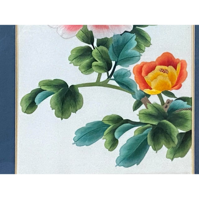2010s Oriental Chinese Peony Flower Embroidery Framed Wall Decor For Sale - Image 5 of 7