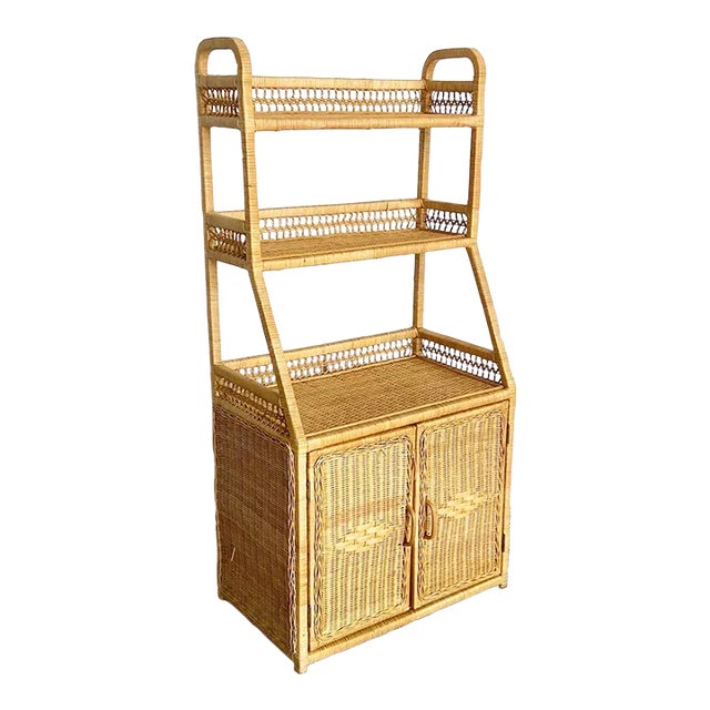 Boho Chic Rattan and Wicker Etagere For Sale