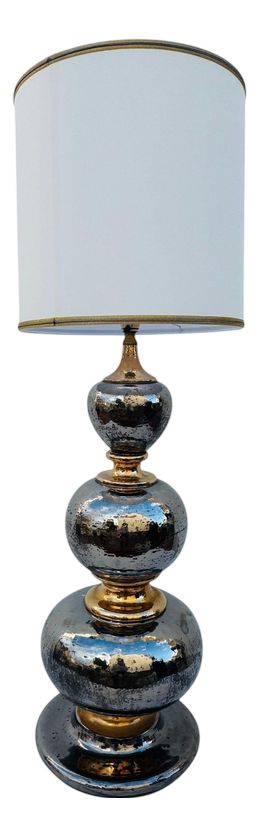 Large Ceramic Lamp in Gold and Silver, 1970